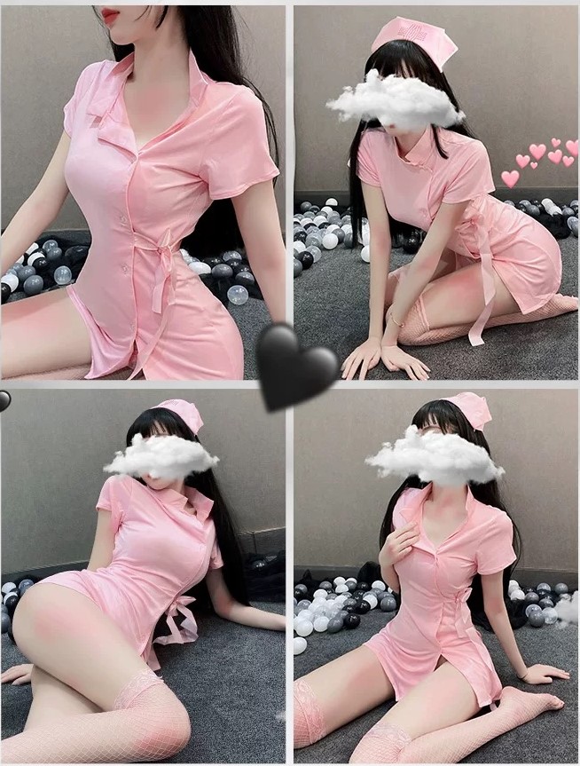 Cosplay y tá hồng cộc tay có mũ đồ hóa trang bar sàn