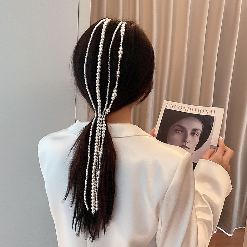 Cài tóc ngọc trai dài băng đô đa năng