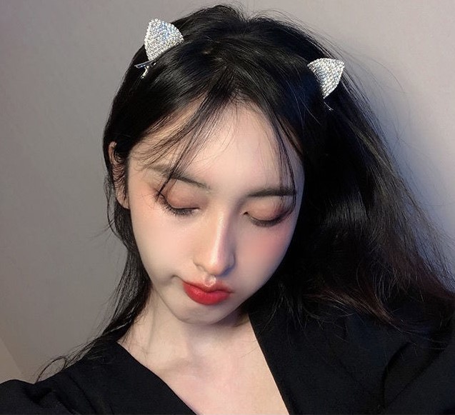 Kẹp tóc tai mèo đính đá