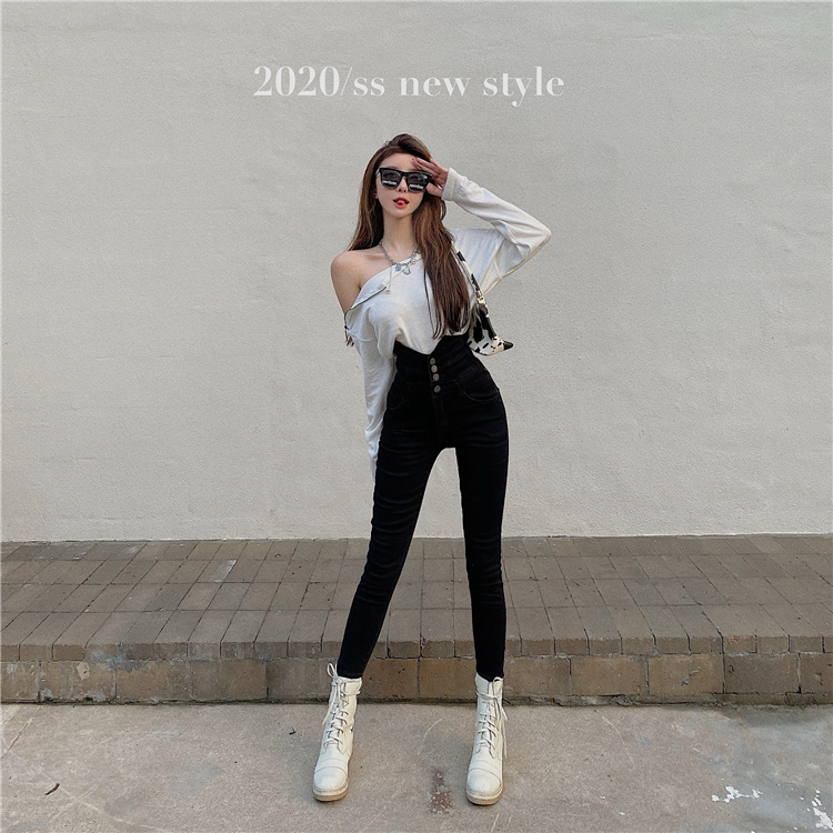 Quần bò nữ khuy cạp cao