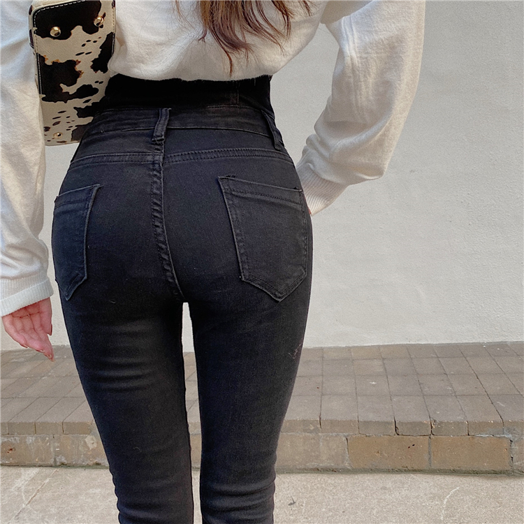 Quần bò nữ khuy cạp cao