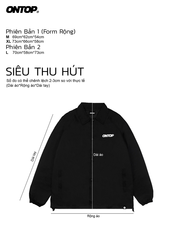 Áo khoác dù nam nữ màu đen ONTOP