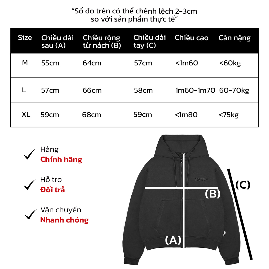 Hoodie zip nam nữ boxy local brand ONTOP