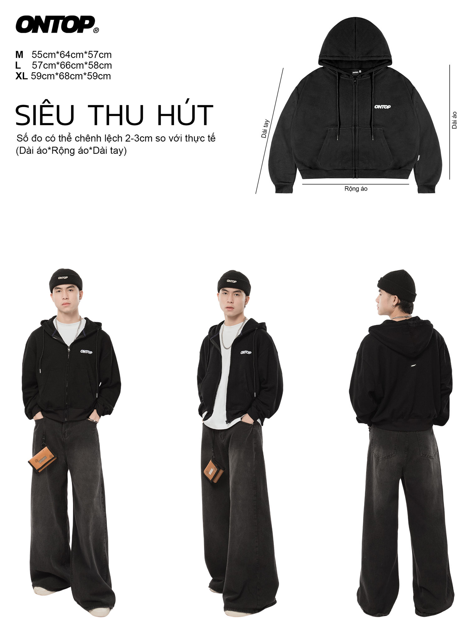 Áo hoodie zip form boxy ONTOP