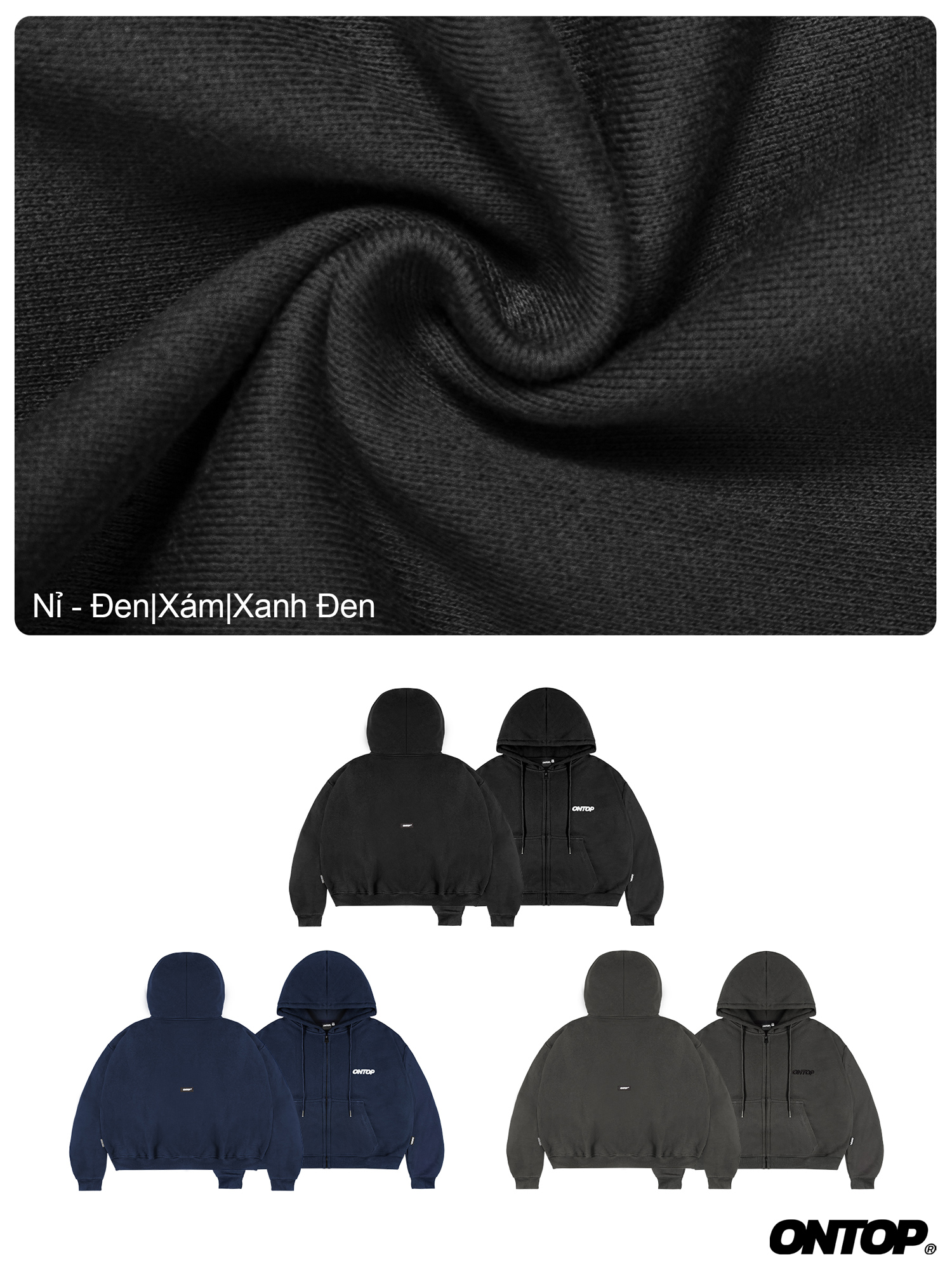 Áo hoodie zip form boxy ONTOP