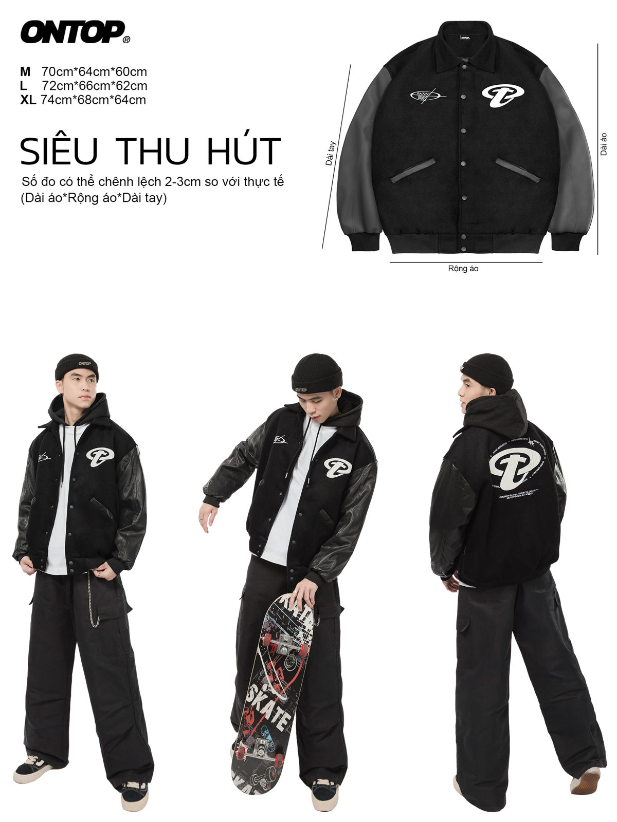 áo khoác varsity tay da Ontop