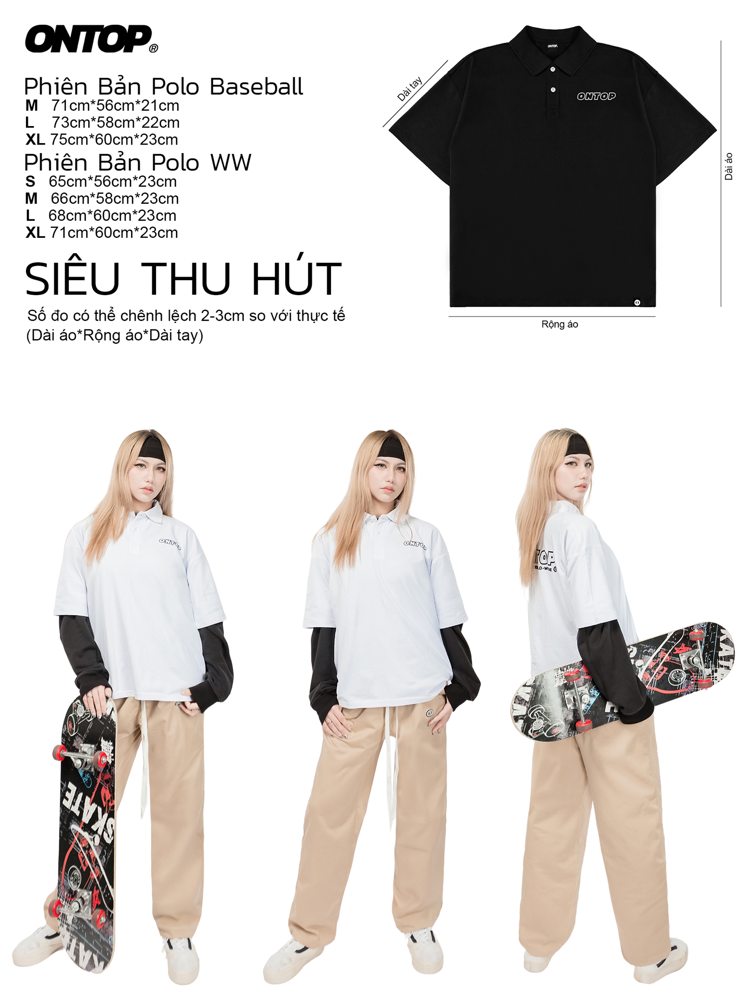 Áo polo form rộng đen ONTOP