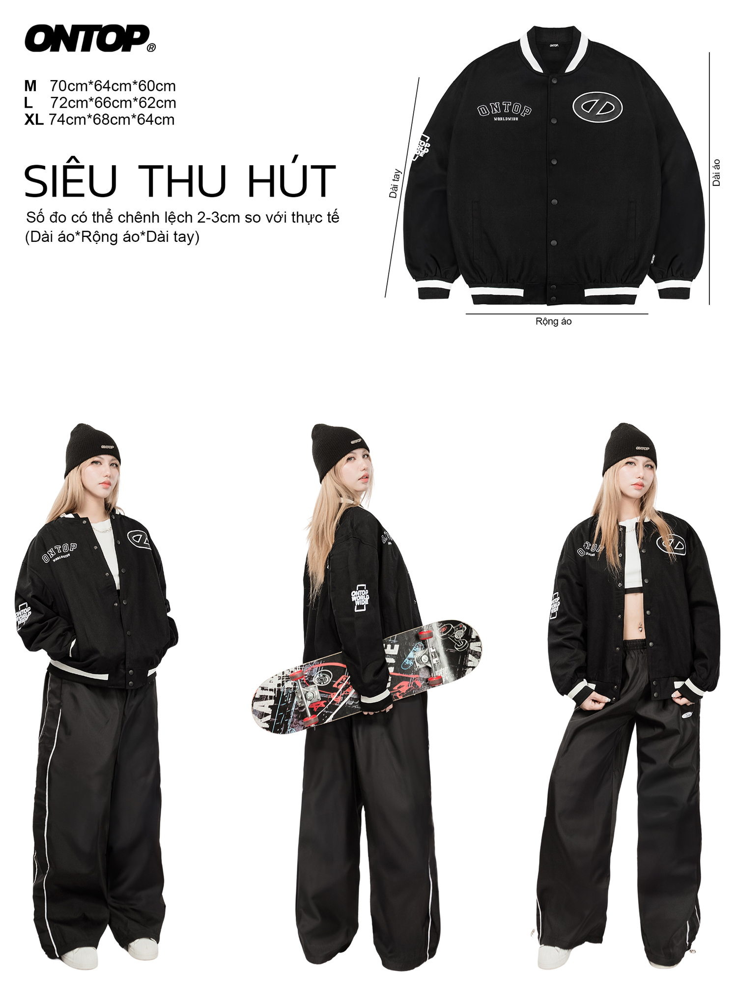 Áo varsity jacket màu đen ONTOP