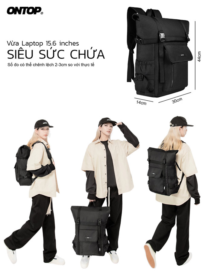 balo basic đen canvas ONTOP