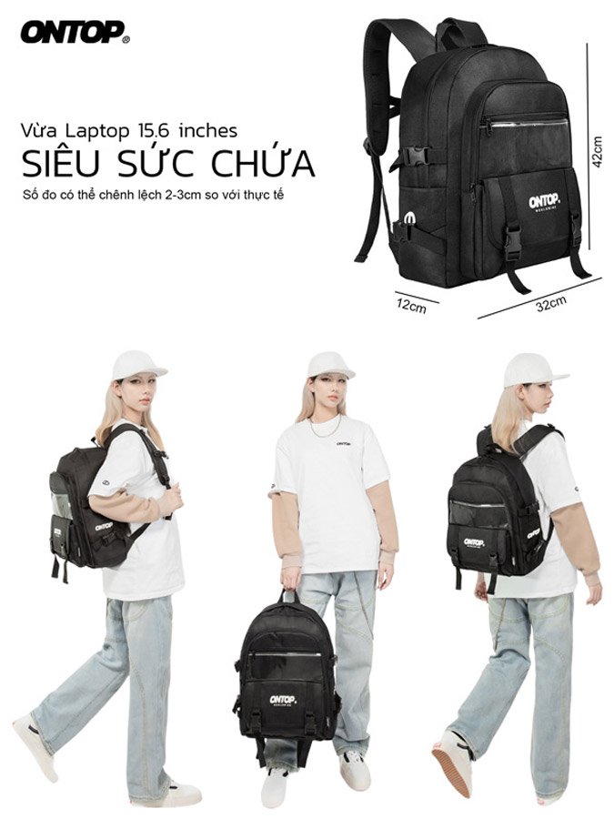 balo canvas basic màu đen ONTOP