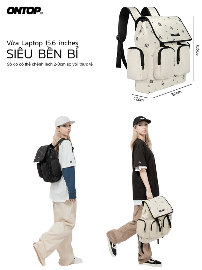 Balo nắp gập canvas họa tiết ONTOP