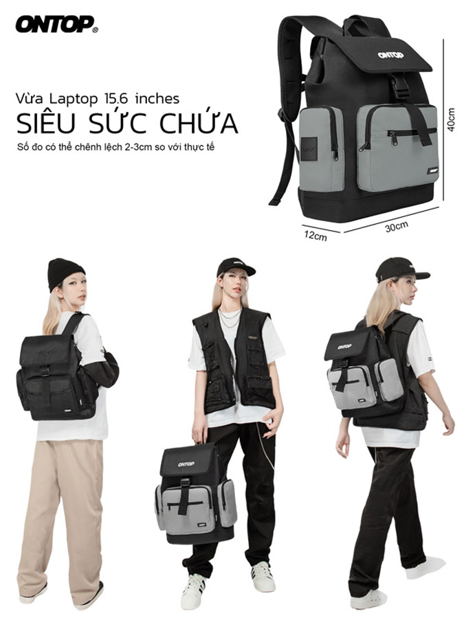 Balo vải canvas nắp gập ONTOP