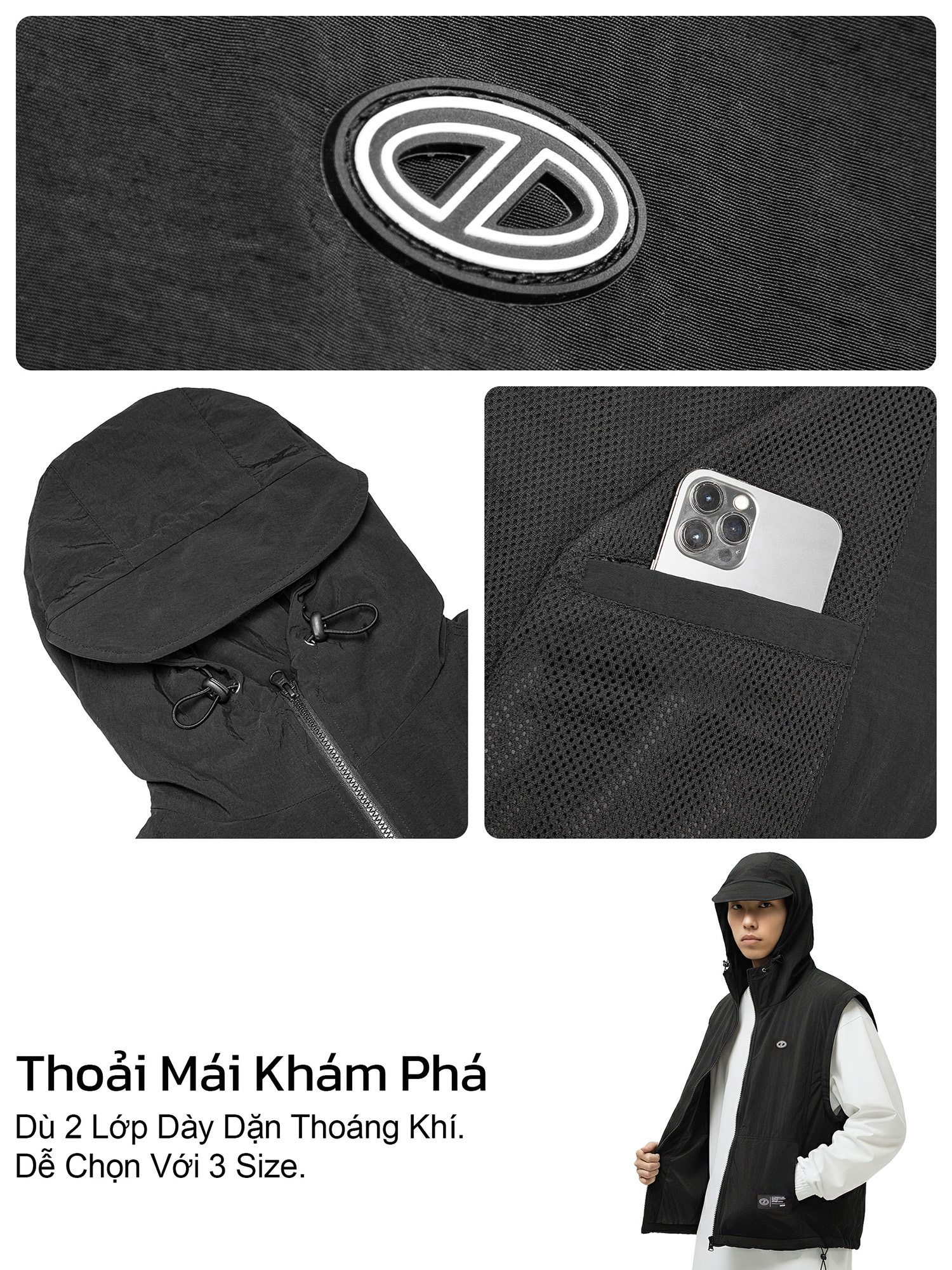 Áo gile nam có mũ ONTOP Nylon Hooded Vest O-AK1