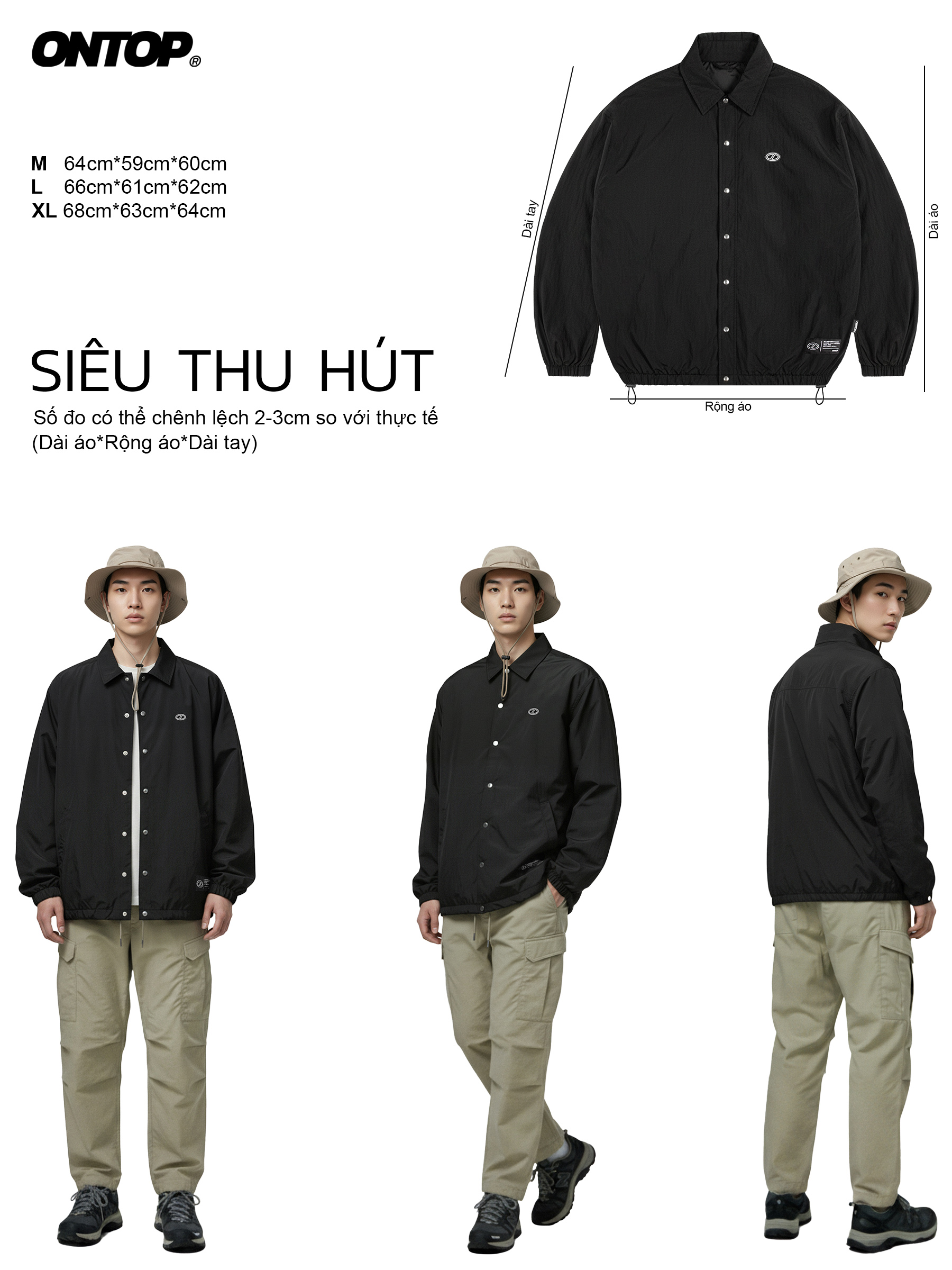 Áo khoác gió nhăn nam ONTOP 2 lớp