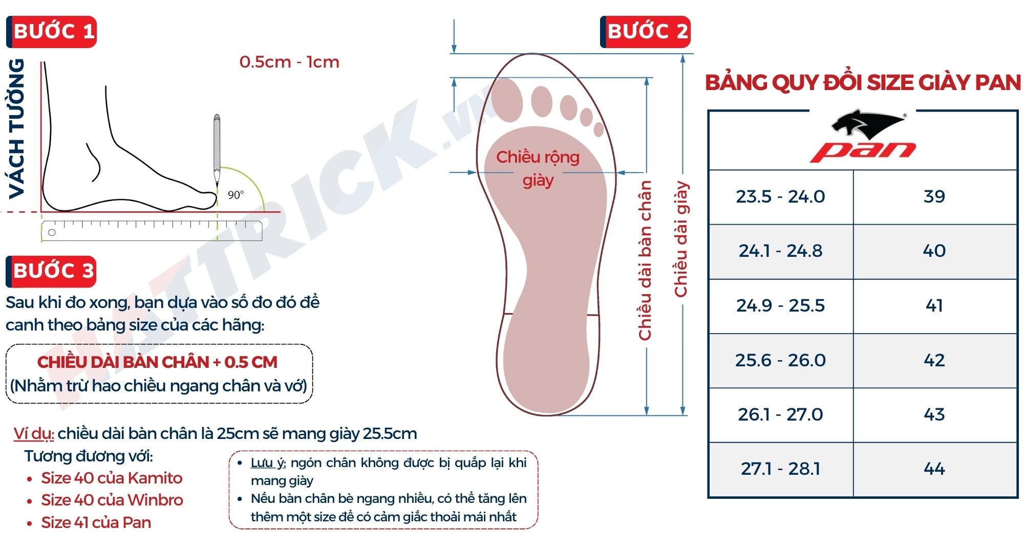 chọn size giày đá bóng nam giày pan