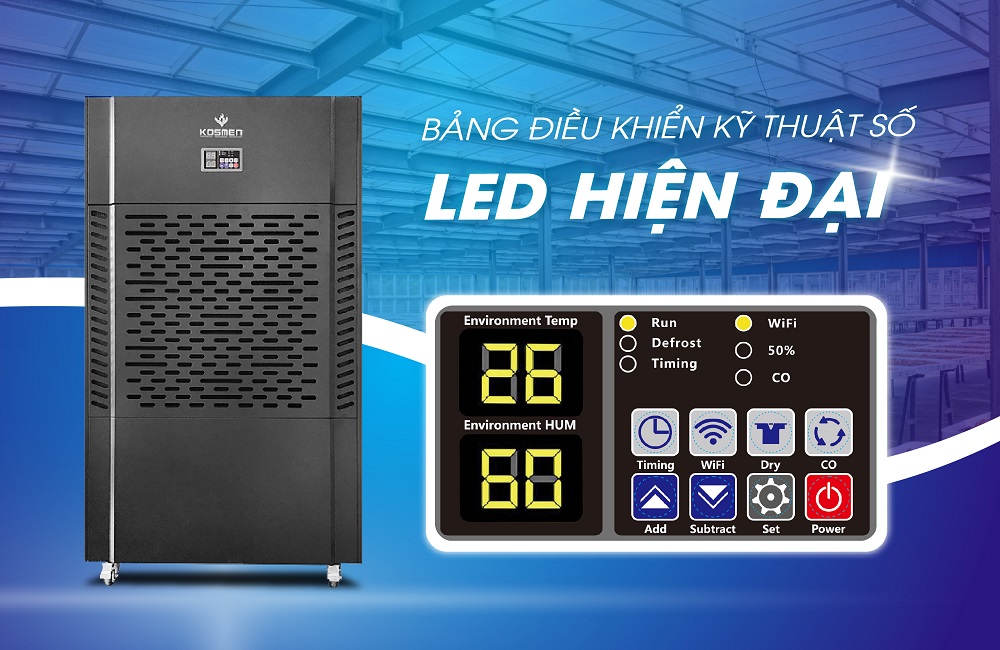 Máy hút ẩm Kosmen KM-480S trang bị bảng điều khiển hiện đại trực quan
