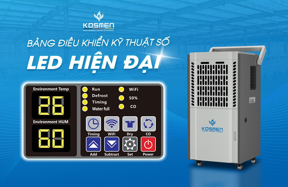 Máy hút ẩm Kosmen KM-90S sử dụng bảng điều khiển hiện đại dễ sử dụng