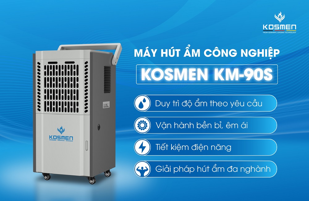 Máy hút ẩm Kosmen KM-90S tích hợp nhiều tính năng, bảo vệ kho hàng hóa toàn diện