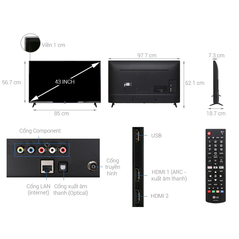 Thông số kỹ thuật Smart tivi LG 43 inch Full HD 43LK571C