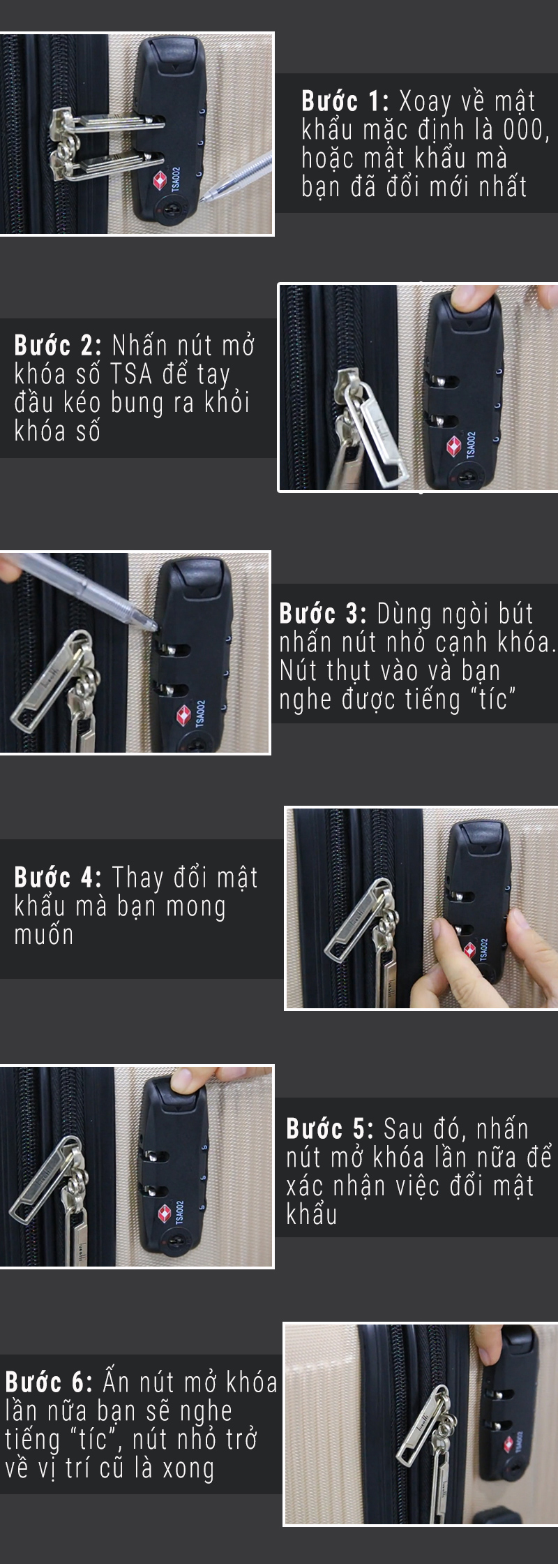 Hướng dẫn cách đổi mật khẩu khóa số TSA