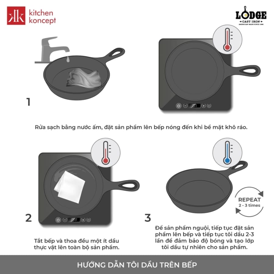 Hướng dẫn tôi dầu chảo gang trên bếp