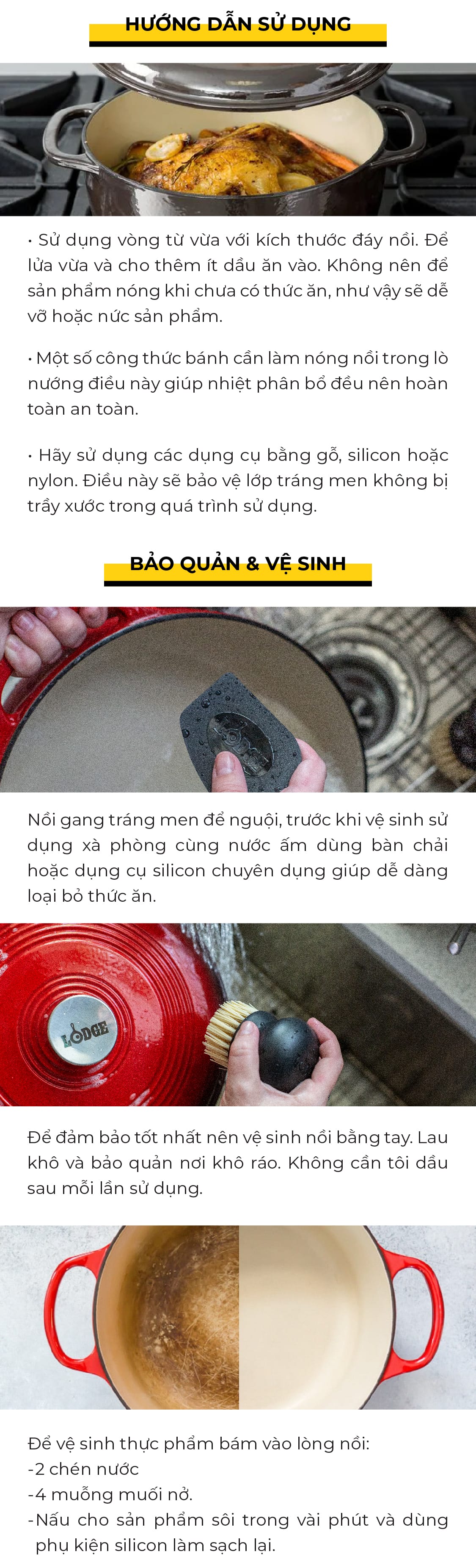 Nồi gang LODGE tráng men màu đỏ