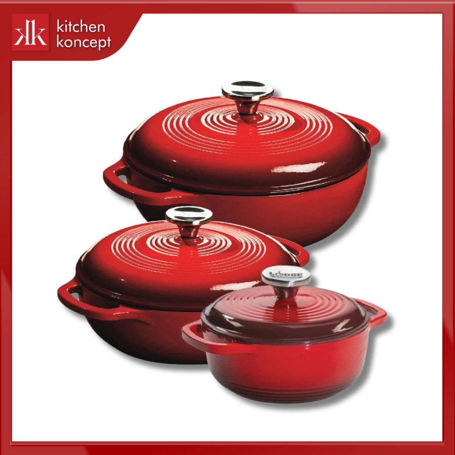 Nồi gang LODGE tráng men màu đỏ chính hãng