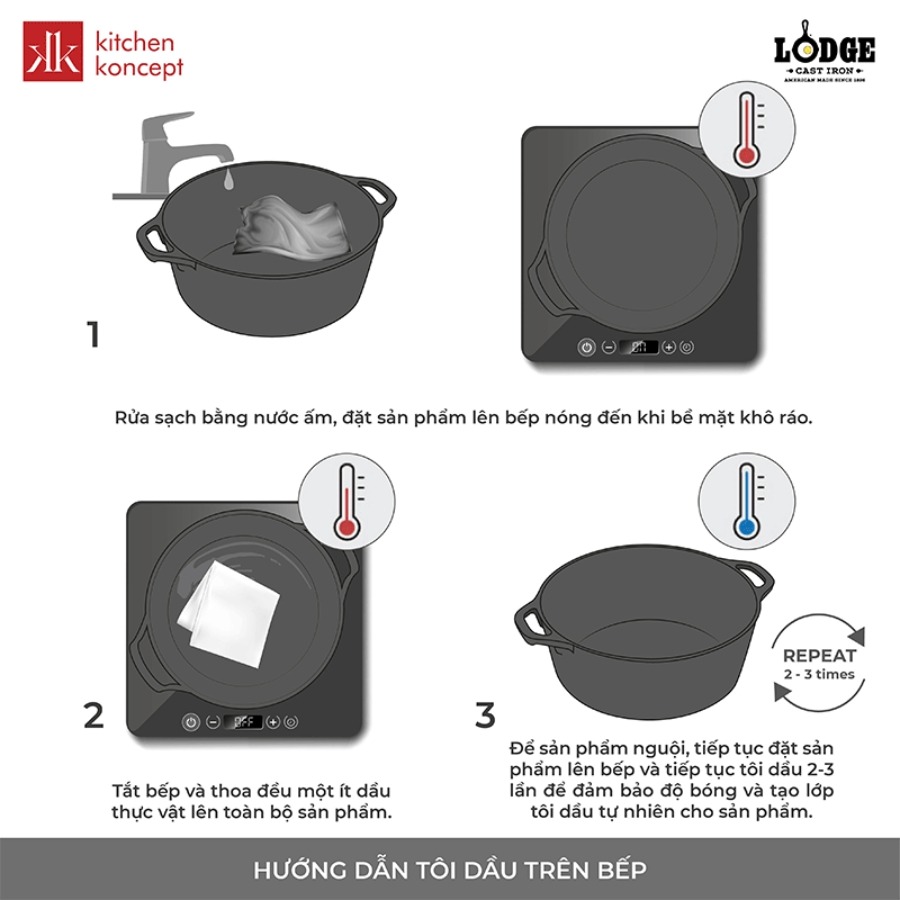 Tôi dầu nồi gang bằng bếp
