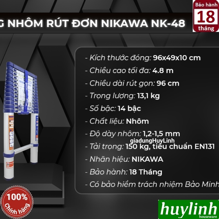 Thang nhôm rút đơn Nikawa NK-48 New 6