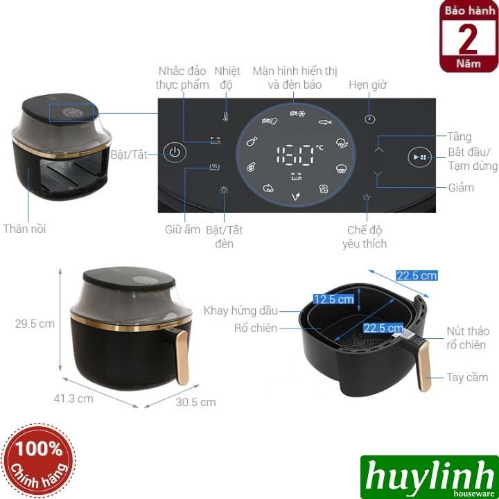 Nồi chiên không dầu điện tử Philips NA332/00 - 6.2 lít - 1700W - Chính hãng 2