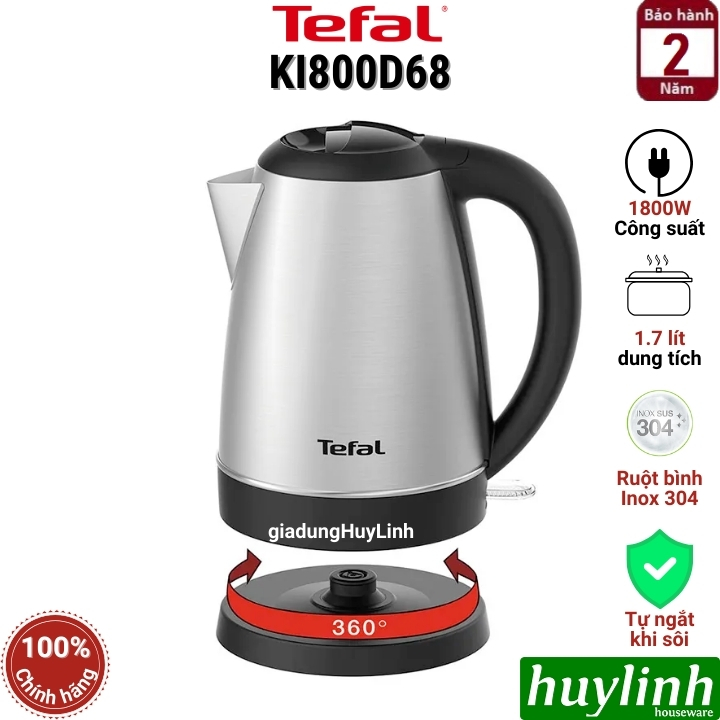 Ấm - Bình đun siêu tốc Tefal KI800D68 - 1.7 lít - 1800W
