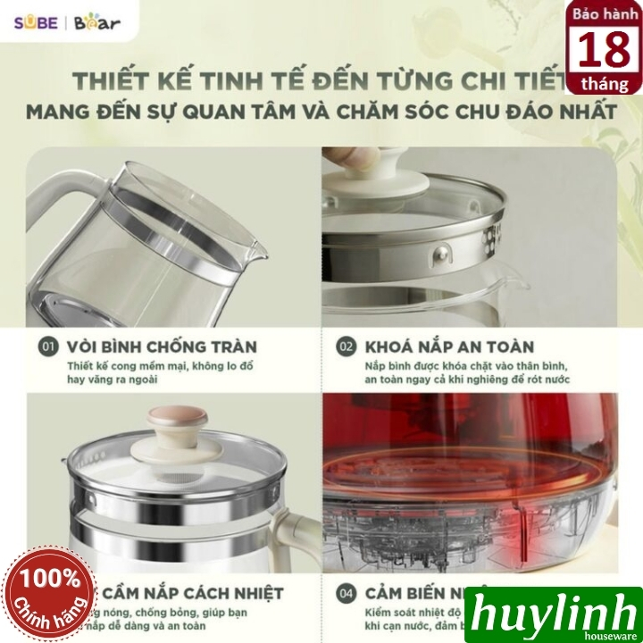 Ấm đun nước - Bình pha trà đa năng Bear HK-5H15L96 - 16 chức năng tiếng Việt - 1.5 lít 4