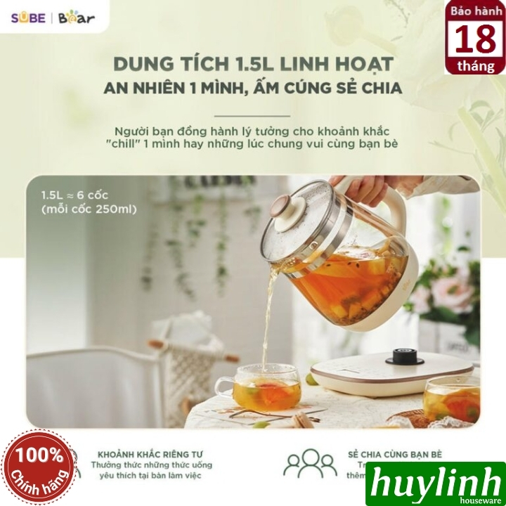 Ấm đun nước - Bình pha trà đa năng Bear HK-5H15L96 - 16 chức năng tiếng Việt - 1.5 lít 5