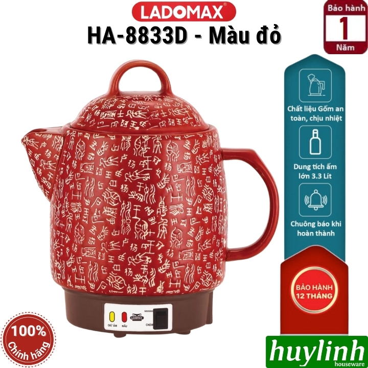Ấm sắc thuốc điện Ladomax HA-8833D - 3.3 lít - Có chuông báo - 2 chế độ nấu