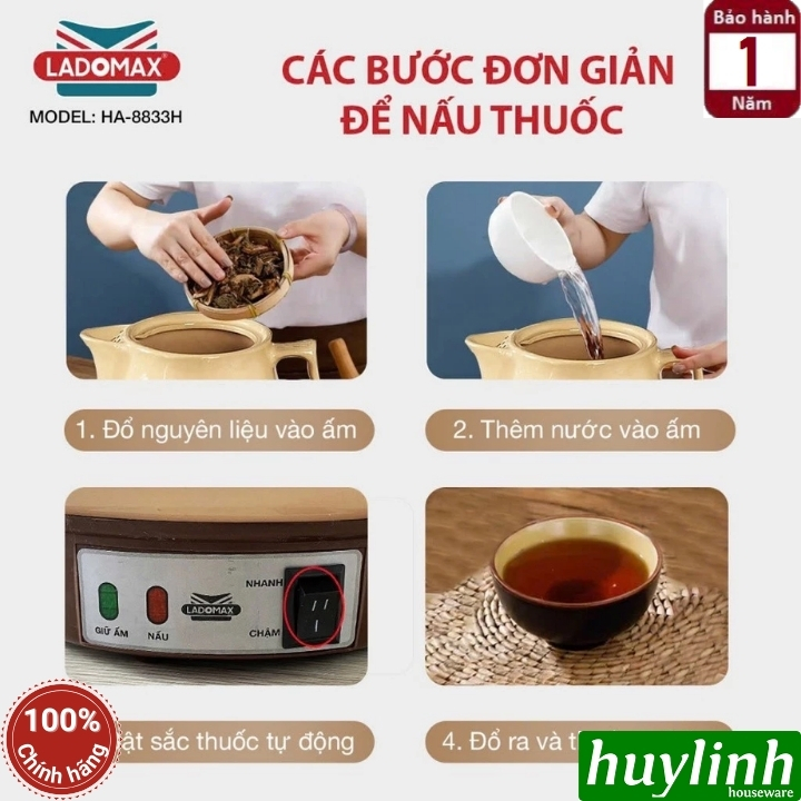 Ấm sắc thuốc điện Ladomax HA-8833H 4