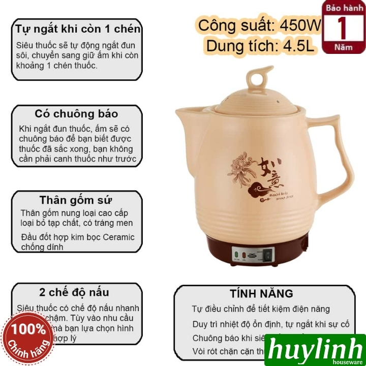 Ấm sắc thuốc điện Ladomax HA-8845 - 4.5 lít - Có chuông báo - 2 chế độ nấu 2
