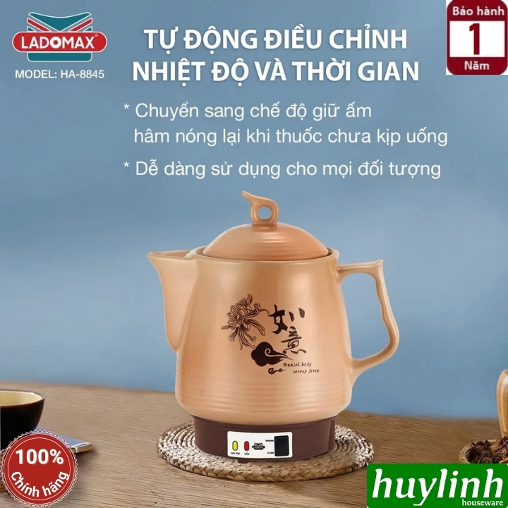 Ấm sắc thuốc điện Ladomax HA-8845 - 4.5 lít - Có chuông báo - 2 chế độ nấu 3