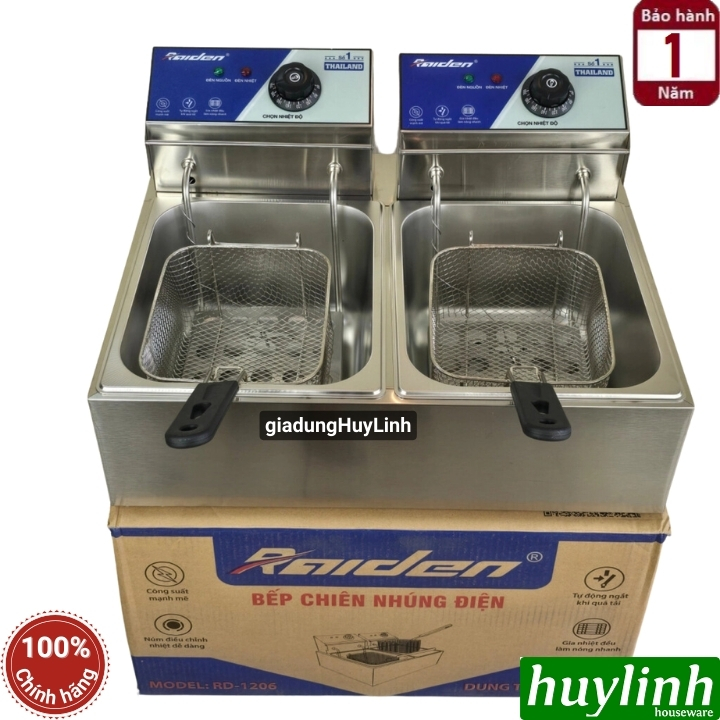 Bếp chiên nhúng đôi ngập dầu Raiden RD-1206 - Dung tích 6 + 6 lít - BH 12 tháng 2