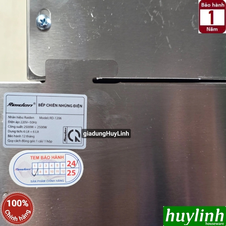 Bếp chiên nhúng đôi ngập dầu Raiden RD-1206 - Dung tích 6 + 6 lít - BH 12 tháng 4