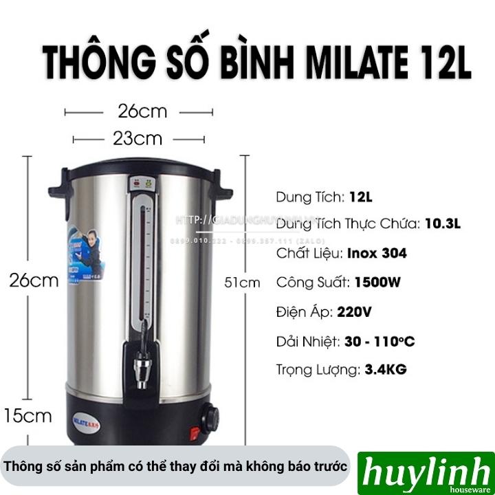 Bình đun nước nóng Milate dung tích 8 lít - 10 lít - 12 lít - 16 lít - 20 lít - Inox 304 cao cấp 6