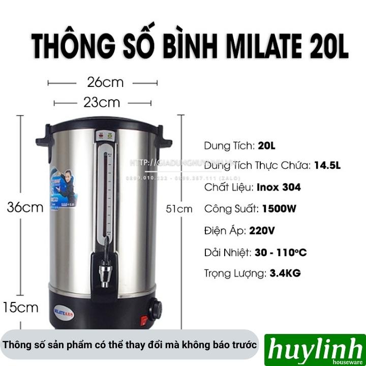 Bình đun nước nóng Milate dung tích 8 lít - 10 lít - 12 lít - 16 lít - 20 lít - Inox 304 cao cấp 8