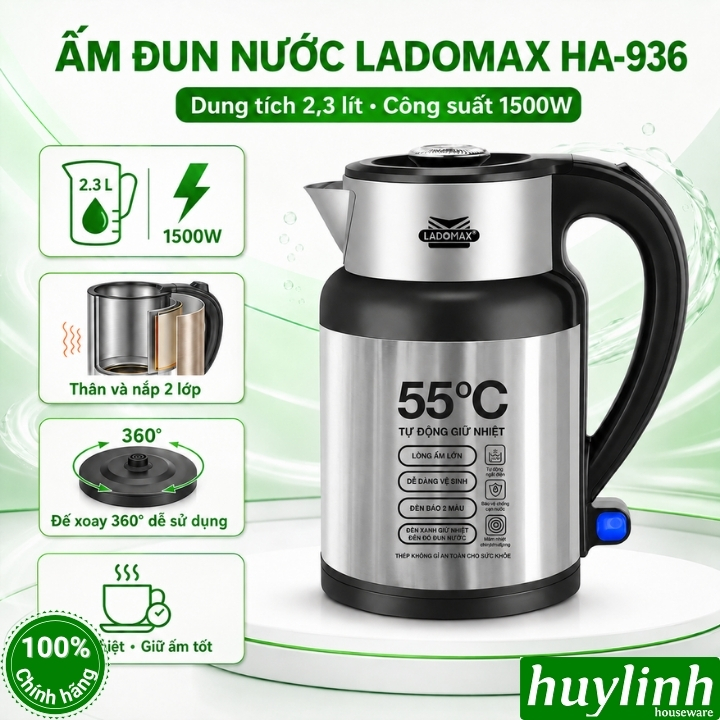 Bình đun nước siêu tốc Ladomax HA-839 - 2.3 lít - Có chức năng giữ ấm tự động 2