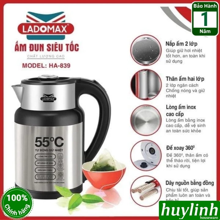 Bình đun nước siêu tốc Ladomax HA-839 - 2.3 lít - Có chức năng giữ ấm tự động 4