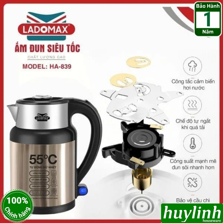 Bình đun nước siêu tốc Ladomax HA-839 - 2.3 lít - Có chức năng giữ ấm tự động 6