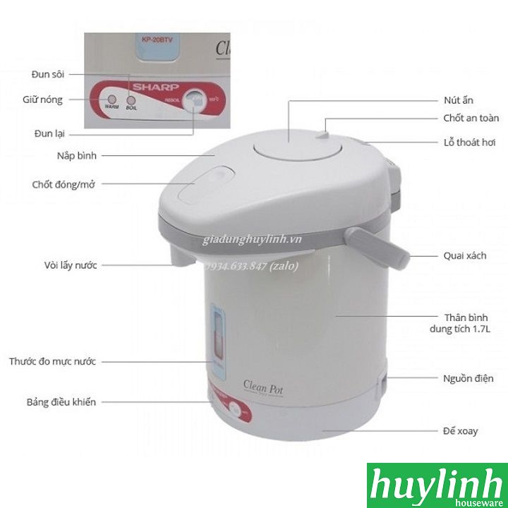 Bình thủy điện Sharp KP-20BTV - 1.7 lít 2