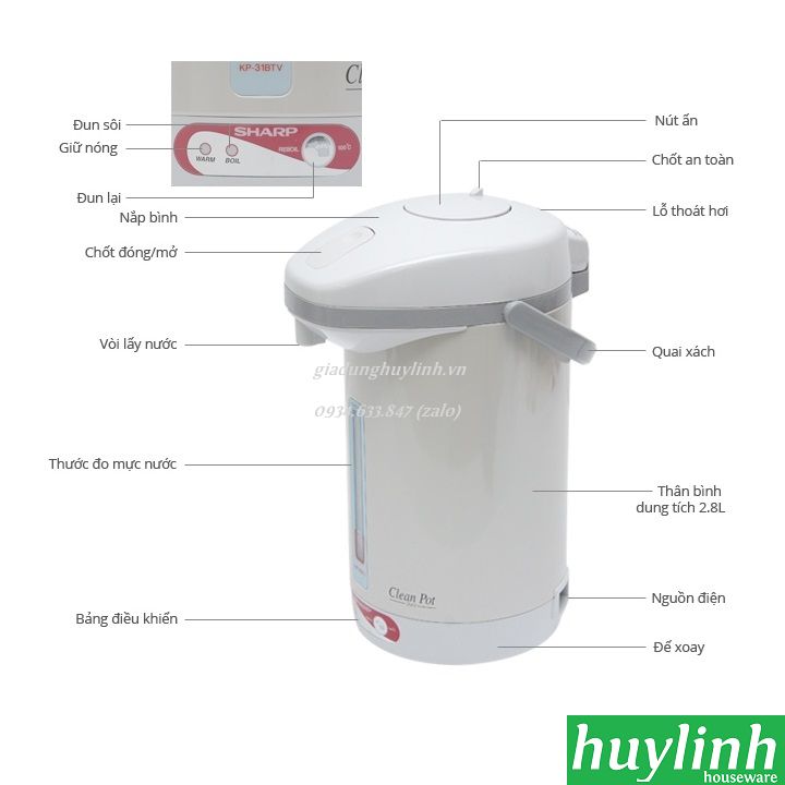 Bình thủy điện Sharp KP-31BTV - 2.8 lít 2