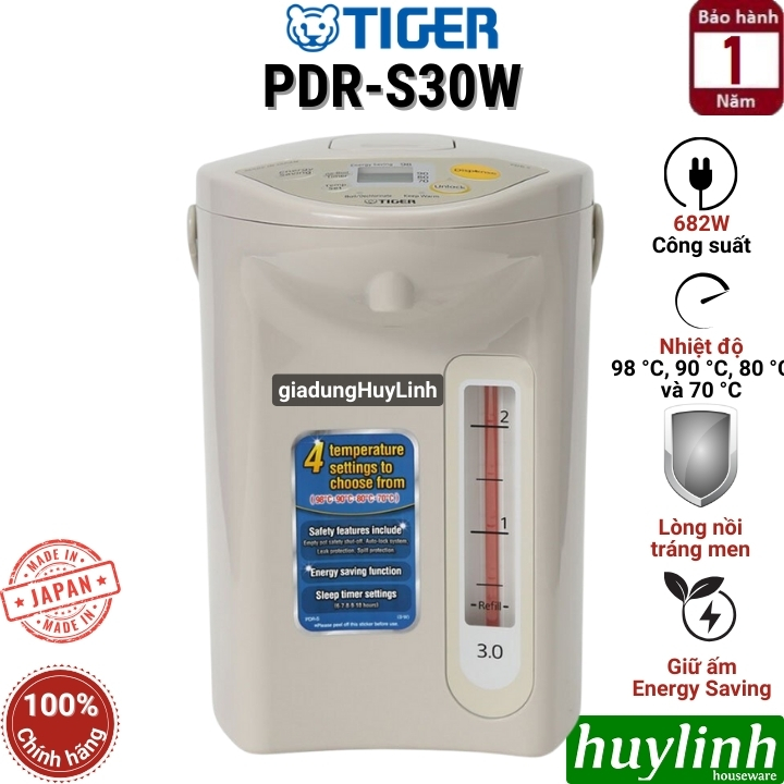 Bình thủy điện Nhật Bản Tiger PDR-S30W/S40W (Dung tích 3 lít - 4 lít)