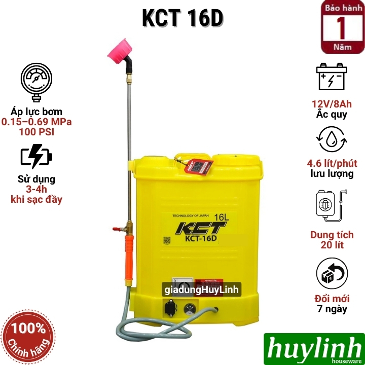 Bình xịt điện phun thuốc trừ sâu KCT 16D - 16 lít