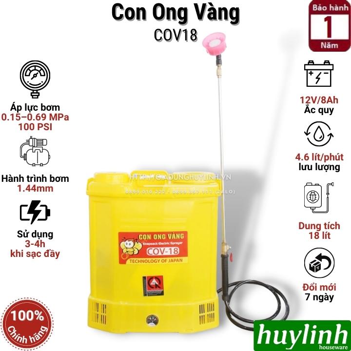 Bình xịt điện phun thuốc trừ sâu Con Ong Vàng COV18 - 18 lít - 12V/8Ah