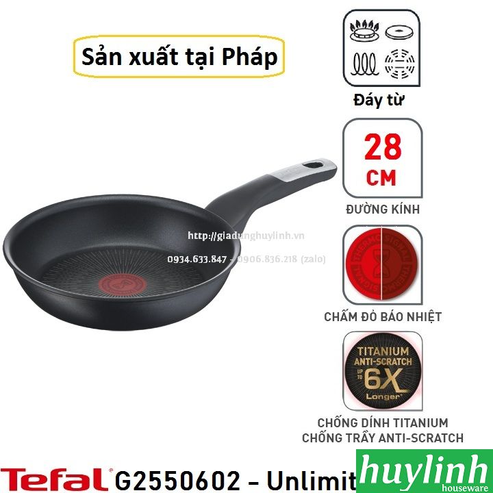 Chảo chiên đáy từ Tefal Unlimited G2550602 - 28cm - Made in Pháp